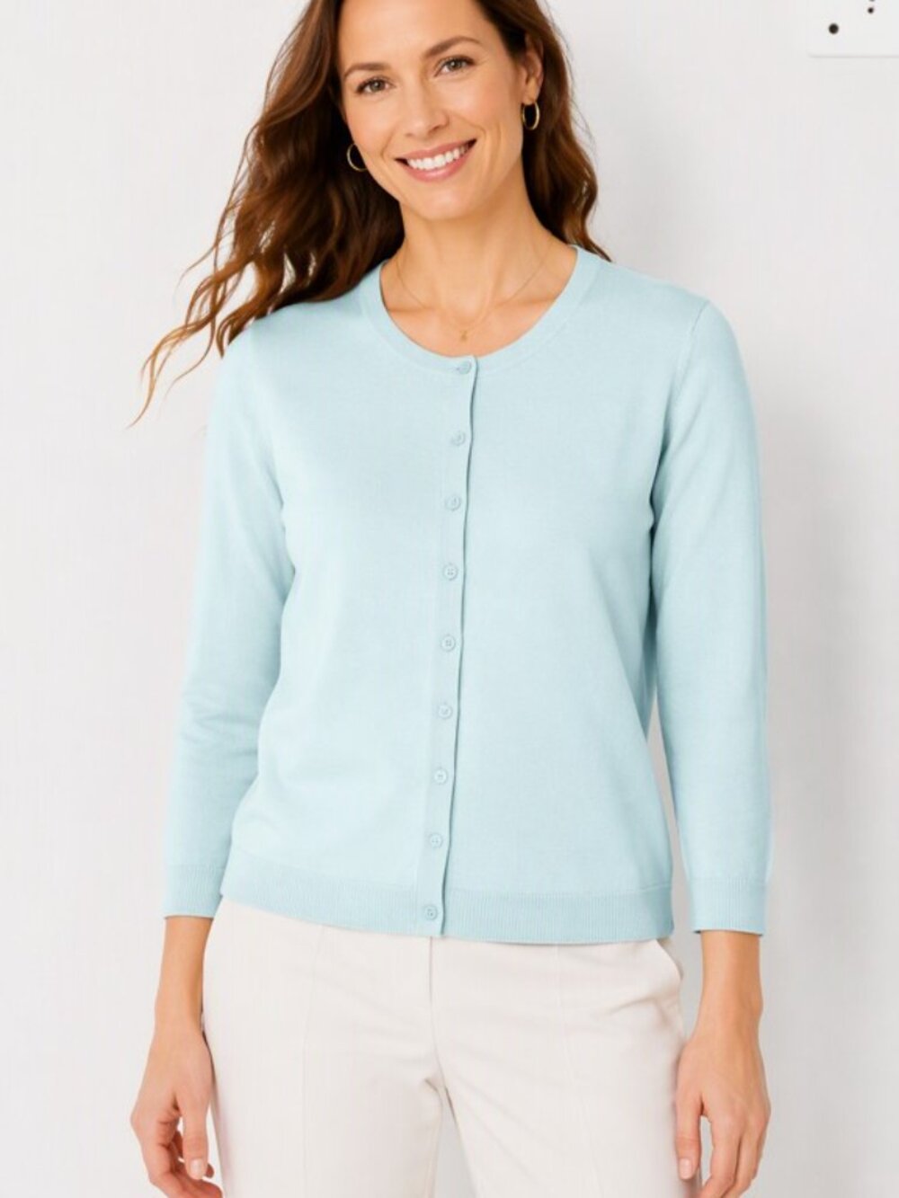 Talbots Sea Salt Blue (pale aqua) 3/4 Sleeve Charming Cardigan Size 1X
